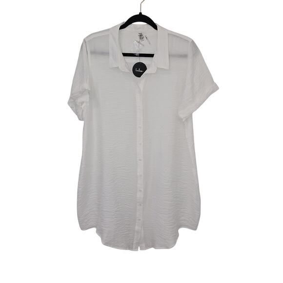 NWT Lulus Button-Front Collared Shirt Dress Size L White Summer Beach Cover Up - Picture 2 of 11